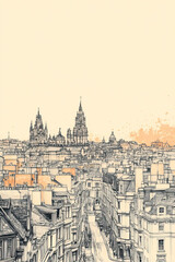 Fototapeta premium Bradford, color pen pencil hand-drawn effect drawing illustration for travel poster, card, wallpaper, backdrop or banner. Modern, clear, artistic and simple