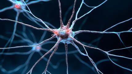 Neurons Under Microscope with Connecting Lines.