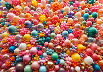 Viele bunte Luftballons angeordnet, lebendig, Muster, abstrakt, Hintergrund oder Textur