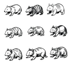 Wombat Running Line Art Vector 