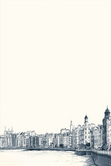 Obraz premium Brighton, color pen pencil hand-drawn effect drawing illustration for travel poster, card, wallpaper, backdrop or banner. Modern, clear, artistic and simple