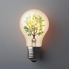 Electric light bulb with a glowing tree branch pattern inside, illuminated by soft ambient light, representing growth and interconnected ideas