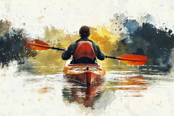 A peaceful kayak journey through serene waters, embracing nature's beauty and tranquility on a vibrant day.