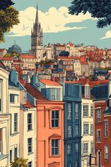 Obraz premium Bristol, United Kingdom, color pen pencil hand-drawn effect drawing illustration for travel poster, card, wallpaper, backdrop or banner. Modern, clear, artistic and simple