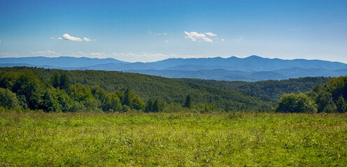 Fototapeta premium The landscape of Carpathian Mountains in the cloudy weather. Perfect weather condition in the summer season