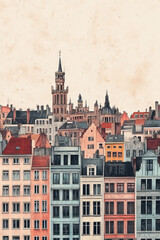 Obraz premium Brussels, Belgium, color pen pencil hand-drawn effect drawing illustration for travel poster, card, wallpaper, backdrop or banner. Modern, clear, artistic and simple