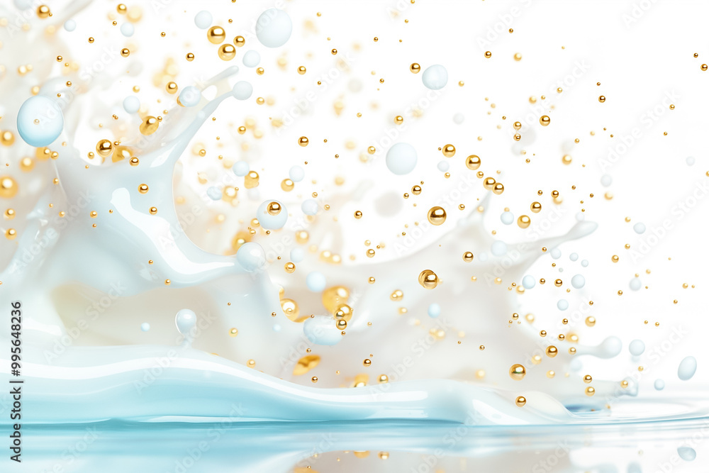 Poster the composition features a dynamic splash of water mixed with golden droplets, creating an eye-catch