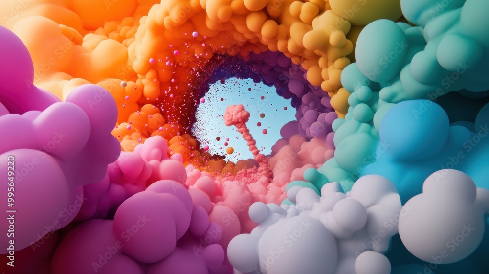 Aufkleber a canvas bursting with swirling particles, each a brushstroke of vibrant color, creating an abstract