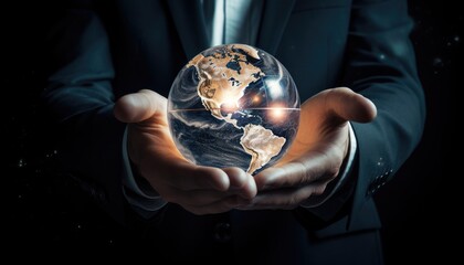 Hand of businessman holding earth planet
