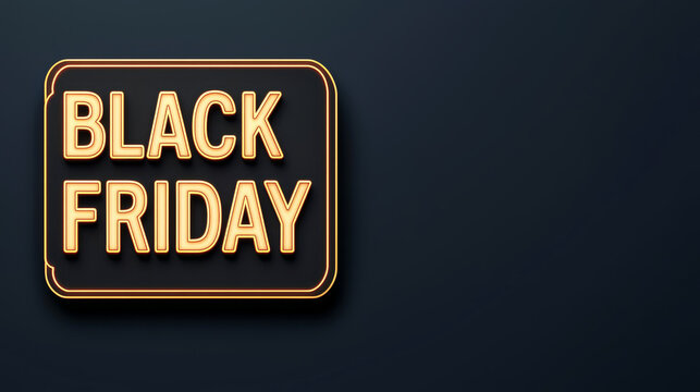 Black Friday promotional sign with golden text on dark background, ideal for advertising and marketing materials.