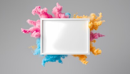 Sharp White Frame with Billowing Powder Clouds - Energetic Waves Against Gray Background