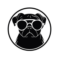 cute funny pug wearing sunglasses illustration, cool pug sketch