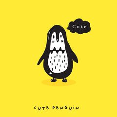 Cute doodle cartoon hand drawn penguin illustration