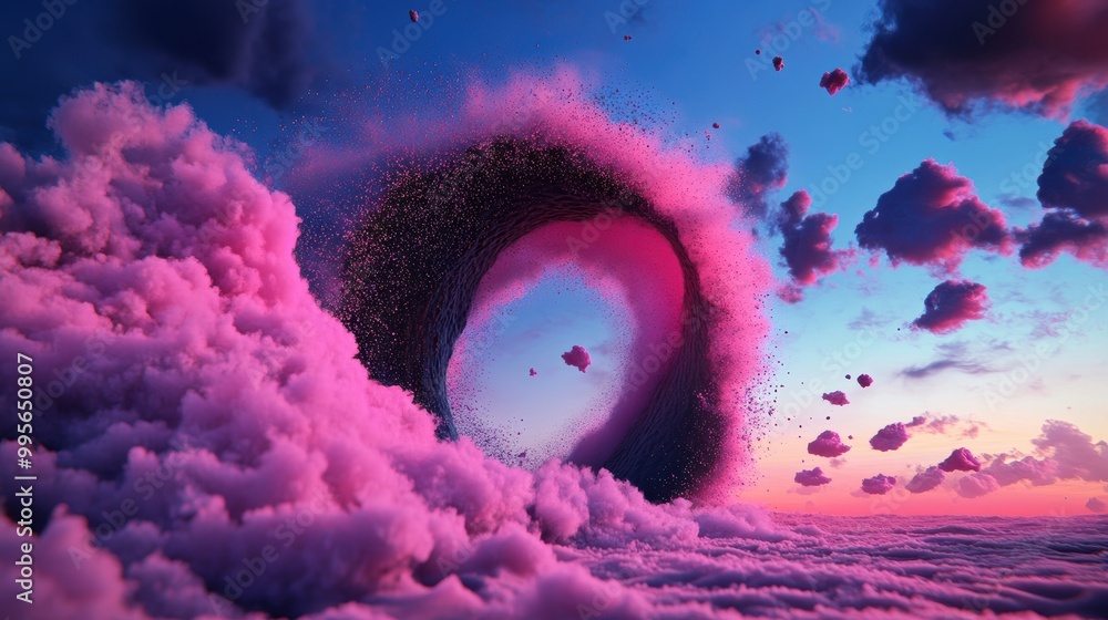 Poster a symphony of particles, each a wave of color and energy, harmonizing to create a surreal and evocat