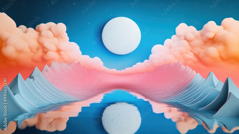 Poster a surreal landscape, where everything vibrates at a constant frequency, creating a pulsating visual 