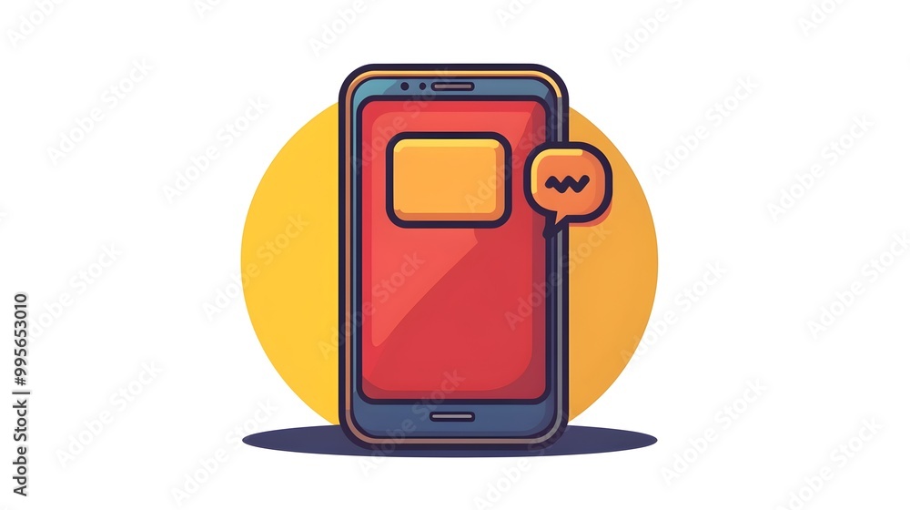 Poster stylized smartphone icon with message bubble representing communication technology