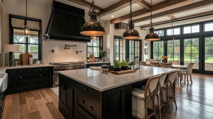 Modern Farmhouse Kitchen with Large Windows