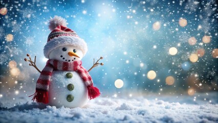 Christmas card featuring a whimsical snowman surrounded by falling snow, Christmas, card, snowman, whimsical, winter, holiday