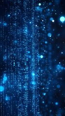 Digital background featuring blue glowing binary code, representing data technology and cybersecurity in a black space