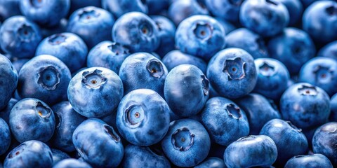 Extreme close-up of fresh ripe organic blueberries, creating a vibrant and textured background, blueberries, macro, ripe