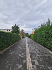 Spaziergang durch ein Wohngebiet in Berlin LIchterfelde mit atmosphärischem Himmel
