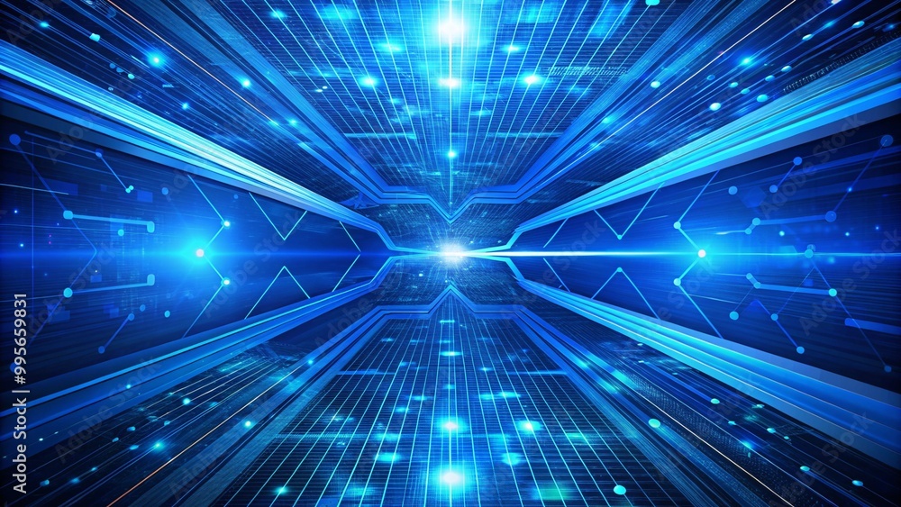 Poster blue abstract lines come together and define the direction, and technology background. spark-like ne