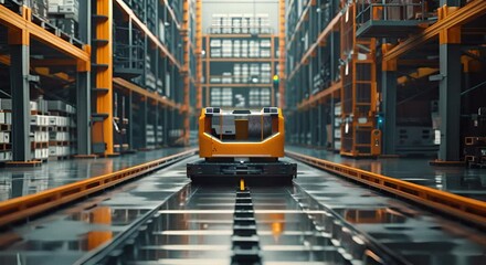 Automated Guided Vehicle Moving Through a Modern Warehouse