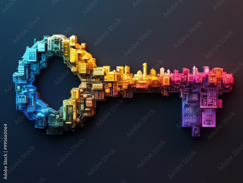 Poster key real estate structures dynamic vibrant colors with sharp features