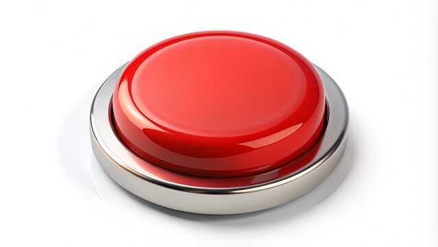 A striking red buzzer button on a clean white background, ideal for instant alerts, notifications, or to create