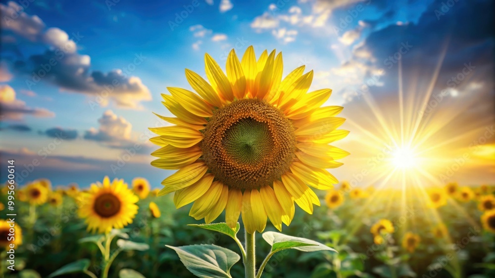 Poster Vibrant sunflower in full bloom under the sun , summer, flower, nature, yellow, petals, bright, garden, growth, plant