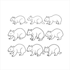 Wombat Sniffing Line Art Vector