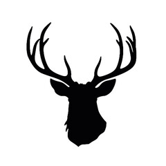 Fototapeta premium Deer head cut out silhouette. Horned elk or stag icon.