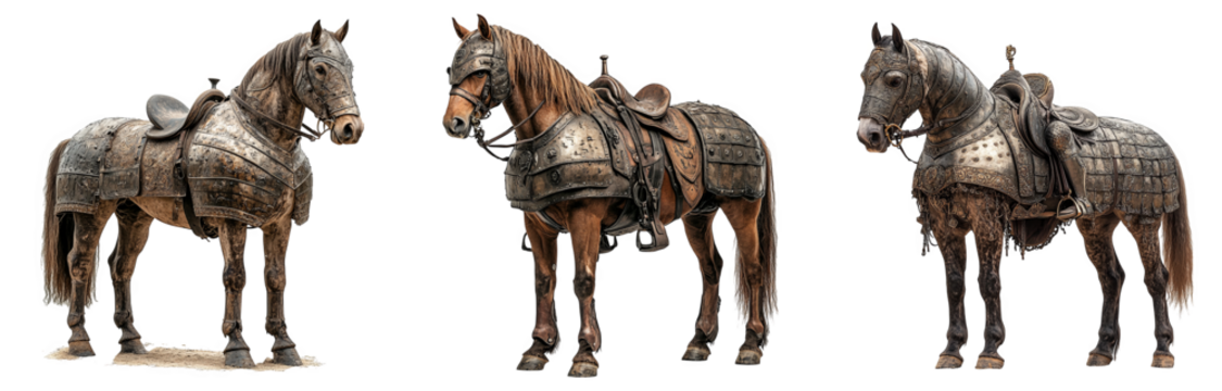armored horses standing side by side showcasing medieval equestrian style transparent background
