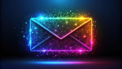 Neon envelope with shimmering colors on a dark background, neon, envelope, shimmering, colors, dark, background, vibrant