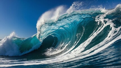 Dramatic ocean wave, vibrant blue hues, perfect for marine-themed artwork or summer promotions