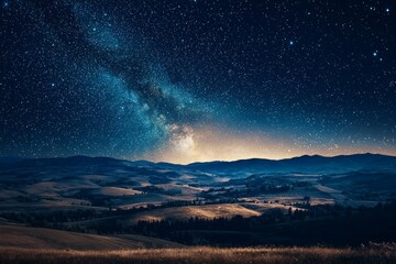 Naklejka premium Expansive Starry Night over Rolling Countryside