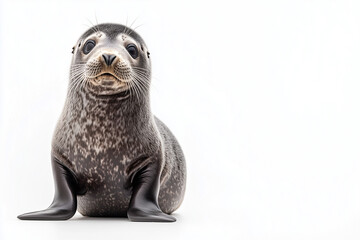 Fototapeta premium Seal Pup Alert and Attentive A seal pup sitting on its flippers, alert and focused, looking directly ahead.