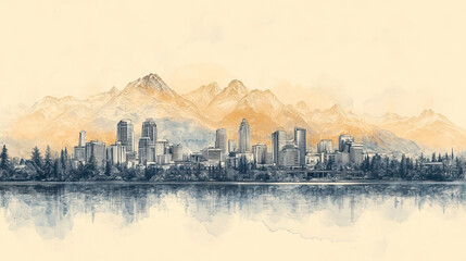 Naklejka premium Chilliwack, color pen pencil hand-drawn effect drawing illustration for travel poster, card, wallpaper, backdrop or banner. Modern, clear, artistic and simple