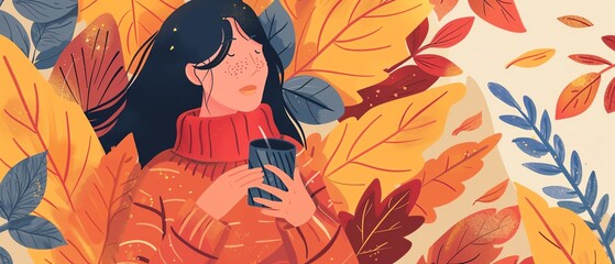 Fototapeta premium Cute fall colors, cozy and warm shades, flat design illustration