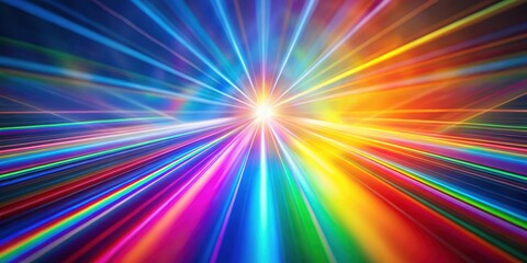 Rainbow light rays flashing and glowing on abstract holographic background