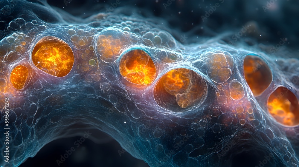 Poster captivating microscopic view of a tissue sample revealing intricate cellular structures