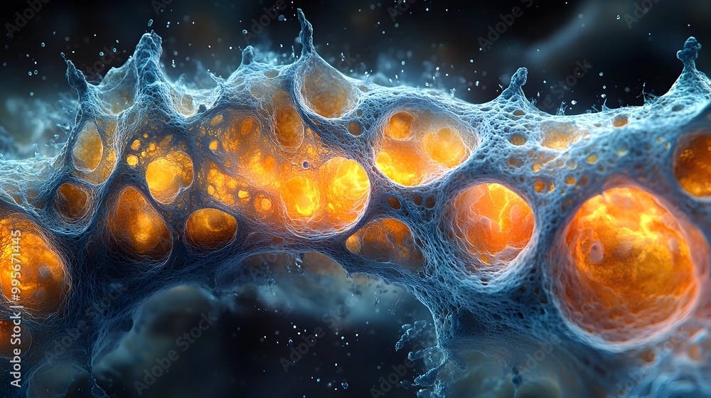 Poster detailed microscopic view of a tissue sample showcasing cellular structure and pathological changes