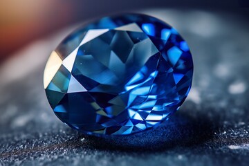 A bright blue gemstone sparkles as it rotates, revealing intricate facets and vibrant colors on a textured surface