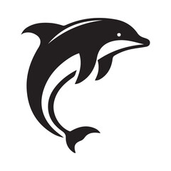 silhouette dolphin black and white vector art logo type illustration on white background