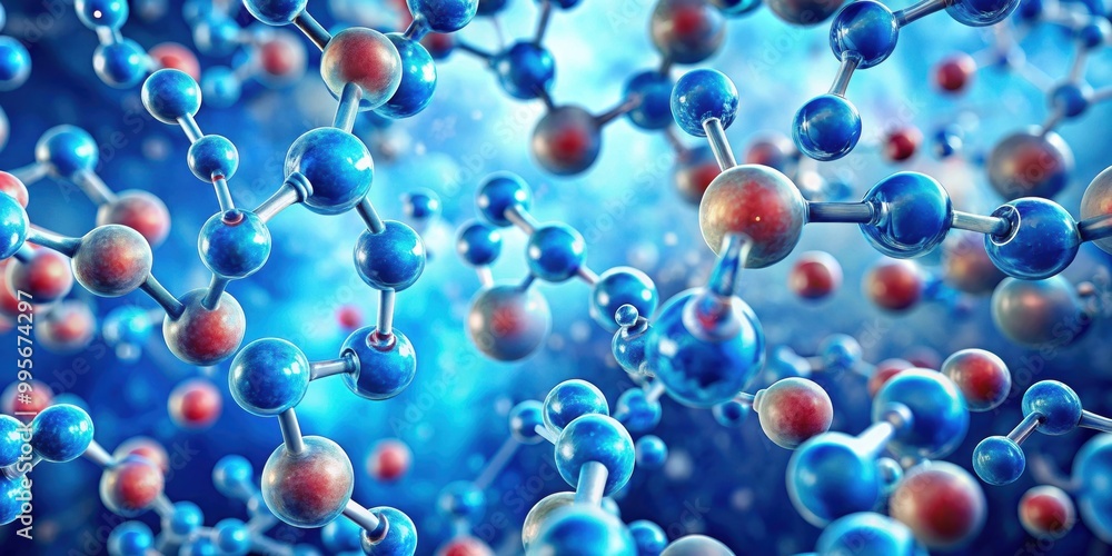 Poster Close-up view of ozone and oxygen molecules under a microscope ,  rendering, abstract, atomic structure, science