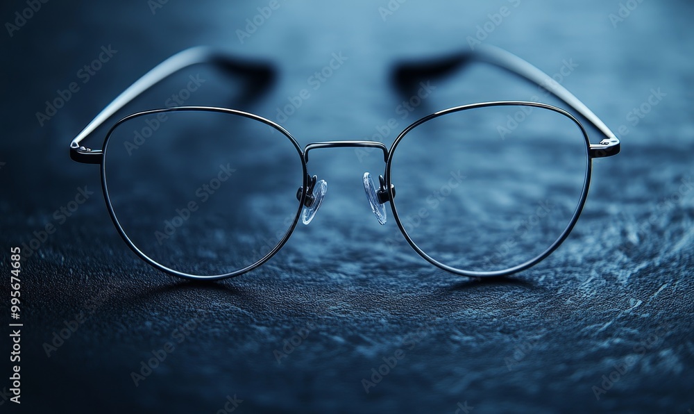 Wall mural round glasses on dark blue surface.