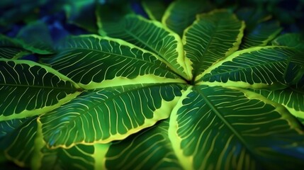 Close-up of Green Leaves with Yellow Veins