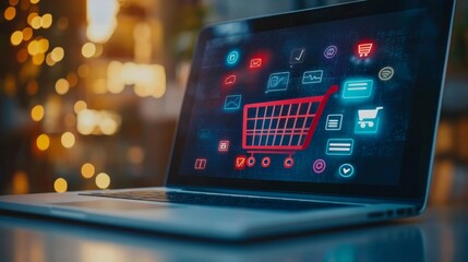 Fototapeta premium notion of digital marketing commerce internet sales, advertising of goods and services using digital platforms, including websites, email, social media, search engines, and digital marketing goals