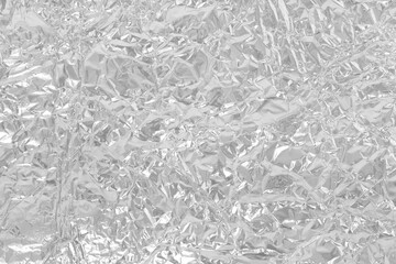 Shiny silver foil texture background, pattern of wrapping paper with crumpled and wavy.