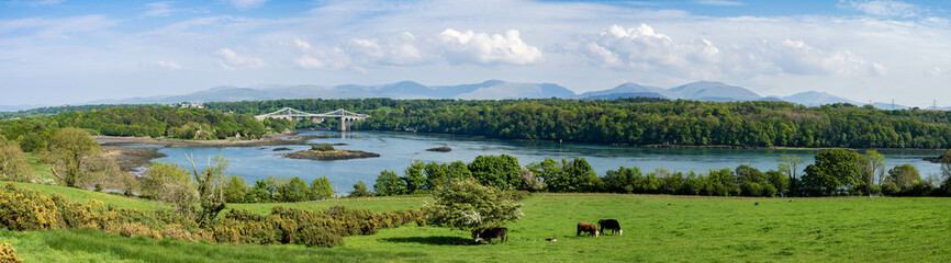 Anglesey panorama of the Menai Bridge